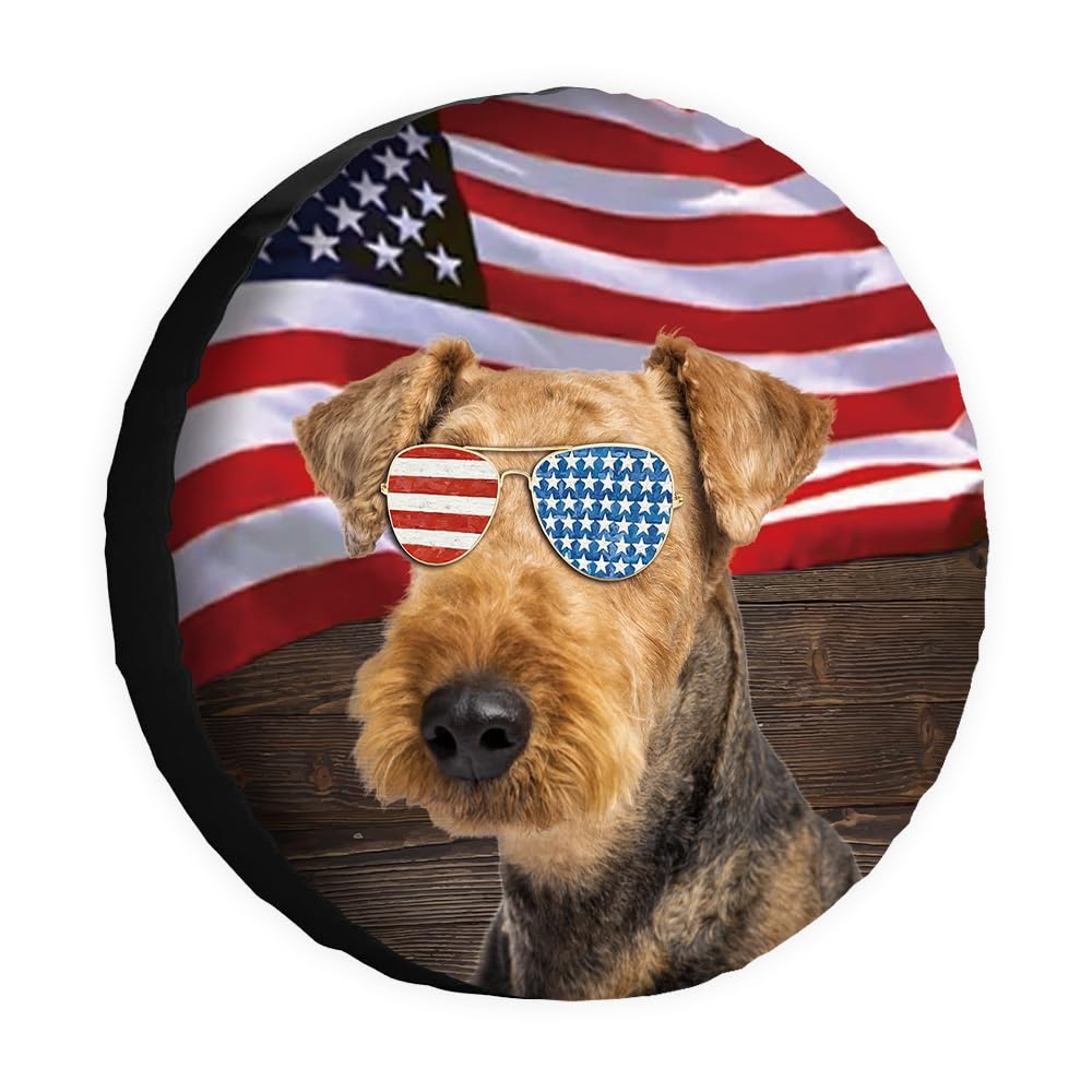 Airedale Sonnenbrille mit amerikanischer Flagge, Radschutz, 40,6 cm, für Wohnmobil, SUV, LKW, Wohnmobile, Reiseanhänger von dfjdhegj