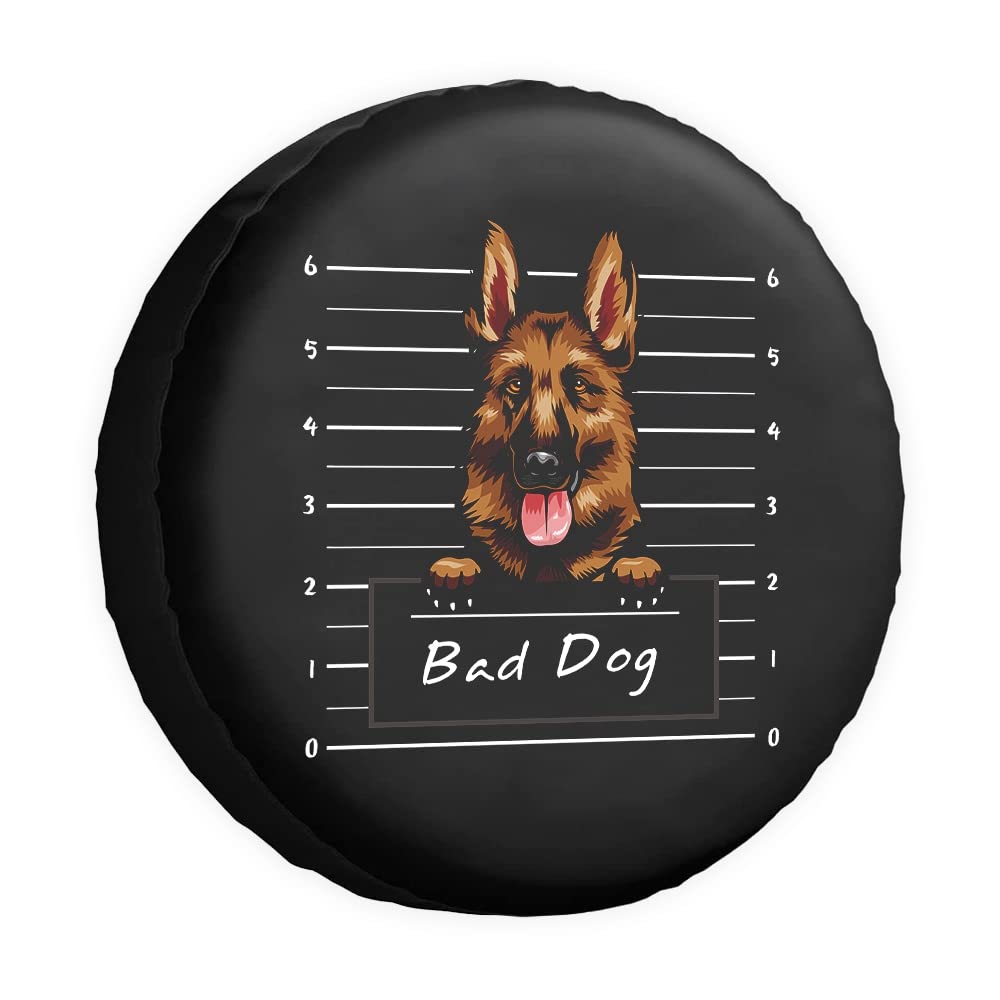 Bad Dog Ersatzreifen Coveran Schäferhund Cartoon Haustier Tier Radschutz Abdeckungen Wasserdicht 38,1 cm Radabdeckungen Universal für Anhänger, Wohnmobil, SUV, LKW, Camper, Reiseanhänger von dfjdhegj