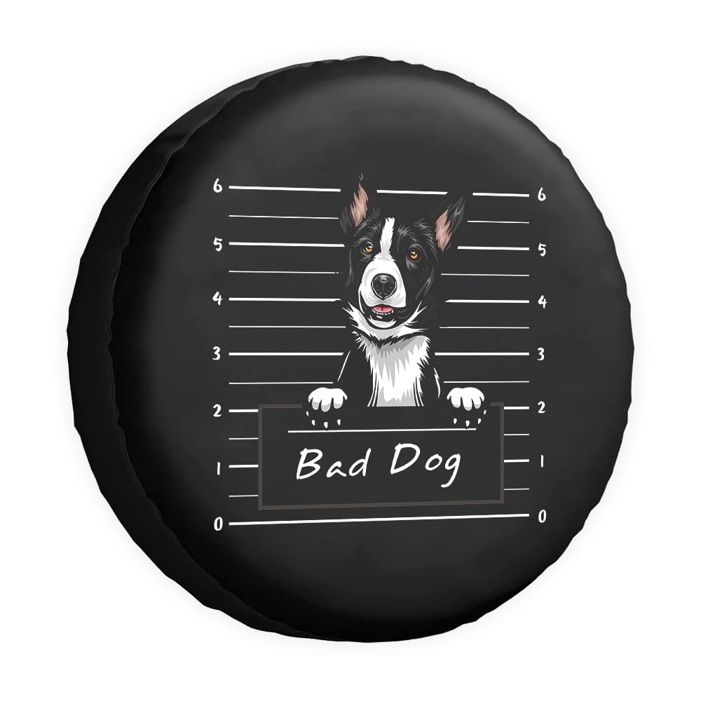 Bad Dog Ersatzreifenabdeckung, niedlicher Border Collie, Cartoon, Haustier, Tier, Radschutzabdeckungen, wasserdicht, 35,6 cm Radabdeckungen, universell für Anhänger, Wohnmobil, SUV, LKW, Wohnmobil, von dfjdhegj