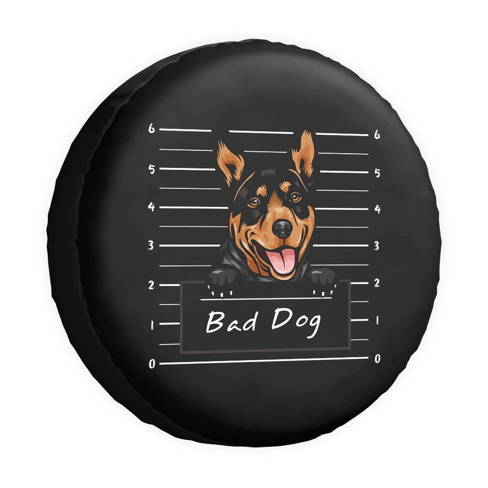 Bad Dog Ersatzreifenabdeckung Australischer Kelpie Cartoon Haustier Tier Radschutz Abdeckungen Wasserdicht 43,2 cm Radabdeckungen Universal für Anhänger, Wohnmobil, SUV, LKW, Camper, Reiseanhänger von dfjdhegj