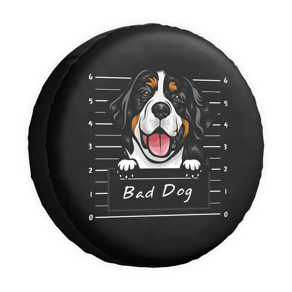 Bad Dog Ersatzreifenabdeckung Berner Berg Cartoon Haustier Tier Radschutz Abdeckungen Wasserdicht 40,6 cm Radabdeckungen Universal für Anhänger, Wohnmobil, SUV, LKW, Camper, Reiseanhänger von dfjdhegj