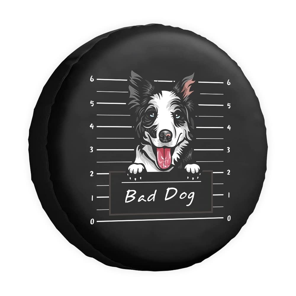 Bad Dog Ersatzreifenabdeckung Border Collie Cartoon Haustier Tier Radschutz Abdeckungen Wasserdicht 43,2 cm Radabdeckungen Universal für Anhänger, Wohnmobil, SUV, LKW, Camper, Reiseanhänger von dfjdhegj