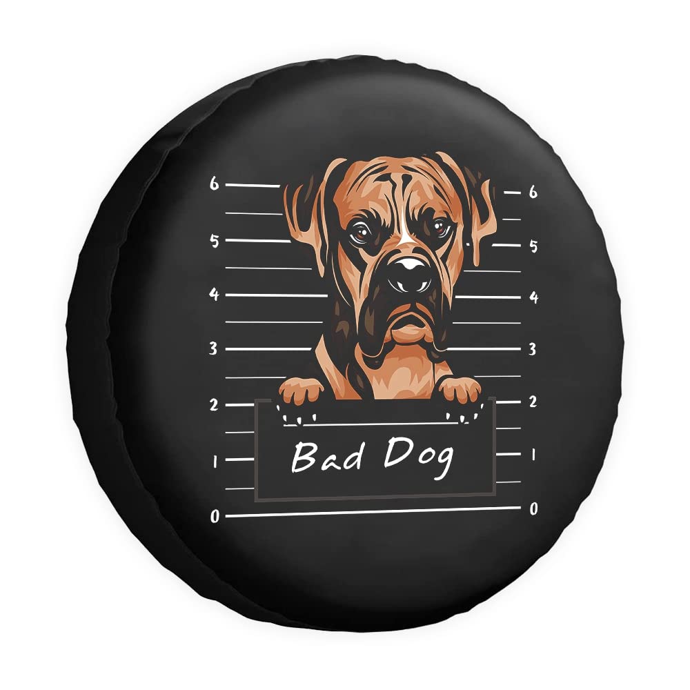 Bad Dog Ersatzreifenabdeckung Boxer Cartoon Haustier Tier Radschutz Abdeckungen Wasserdicht 35,6 cm Radabdeckungen Universal für Anhänger, Wohnmobil, SUV, LKW, Camper, Reiseanhänger von dfjdhegj