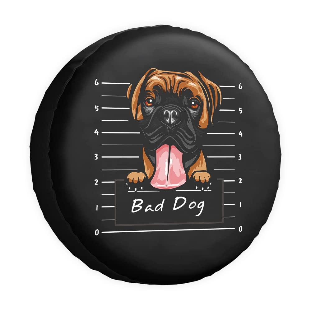 Bad Dog Ersatzreifenabdeckung Boxer Cartoon Haustier Tier Radschutz Abdeckungen Wasserdicht 43,2 cm Radabdeckungen Universal für Anhänger, Wohnmobil, SUV, LKW, Camper, Reiseanhänger von dfjdhegj