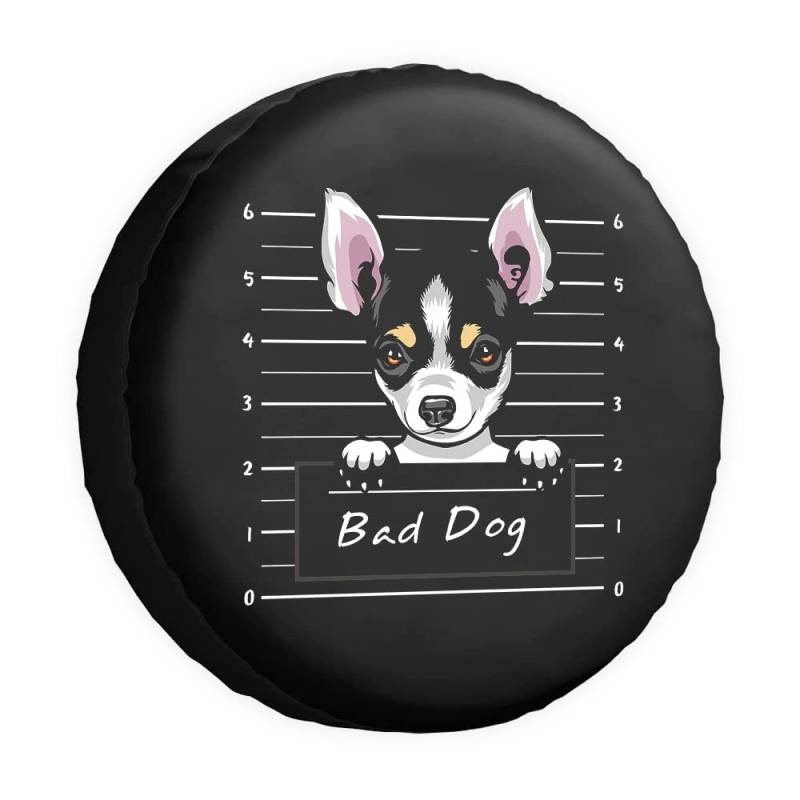 Bad Dog Ersatzreifenabdeckung Chihuahua Cartoon Haustier Tier Radschutz Abdeckungen Wasserdicht 43,2 cm Radabdeckungen Universal für Anhänger, Wohnmobil, SUV, LKW, Camper, Reiseanhänger von dfjdhegj