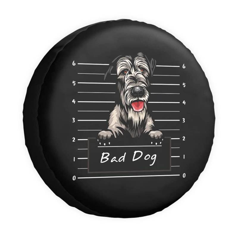 Bad Dog Ersatzreifenabdeckung Irish Wolfhound Cartoon Haustier Tier Radschutz Abdeckungen Wasserdicht 40,6 cm Radabdeckungen Universal für Anhänger, Wohnmobil, SUV, LKW, Camper, Reiseanhänger von dfjdhegj