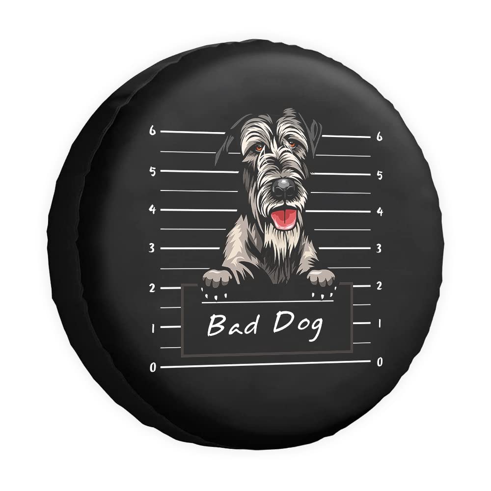 Bad Dog Ersatzreifenabdeckung Irish Wolfhound Cartoon Haustier Tier Radschutz Abdeckungen Wasserdicht 43,2 cm Radabdeckungen Universal für Anhänger, Wohnmobil, SUV, LKW, Camper, Reiseanhänger von dfjdhegj