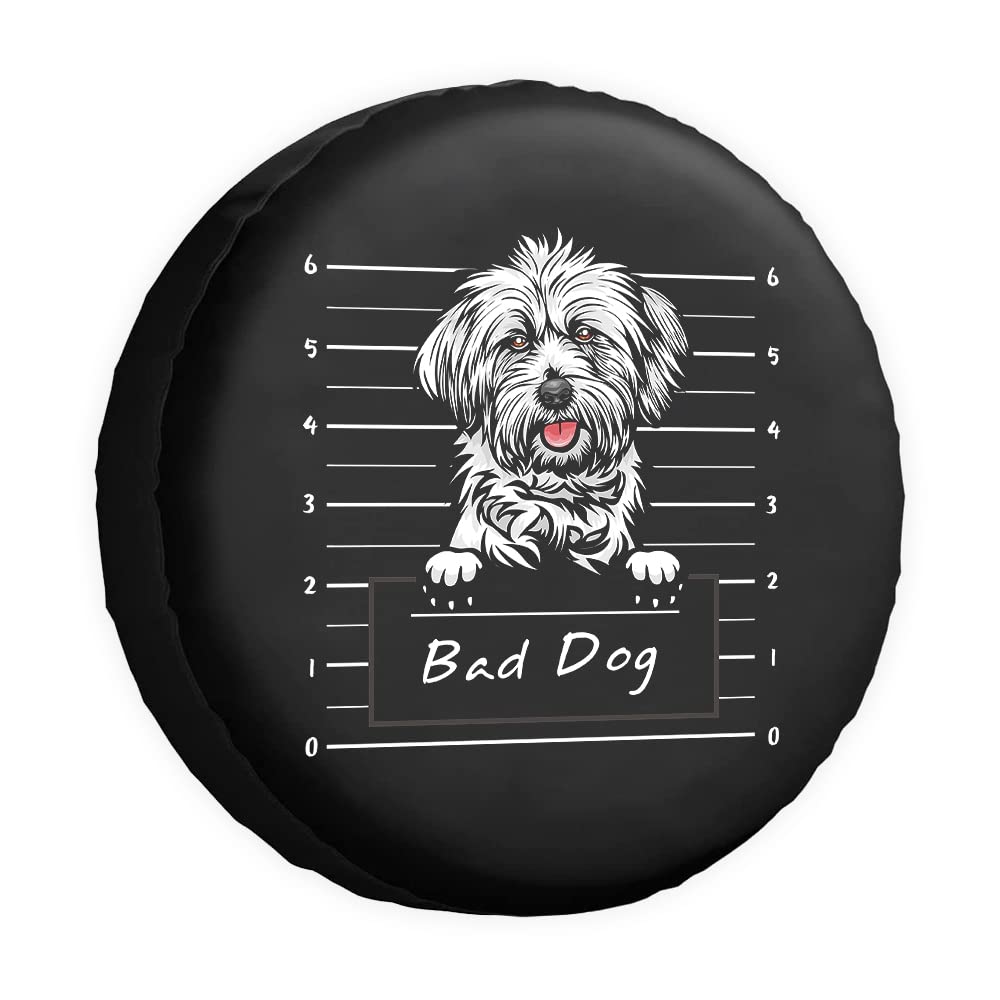 Bad Dog Ersatzreifenabdeckung Lhasa Apso Cartoon Haustier Tier Radschutz Abdeckungen Wasserdicht 35,6 cm Radabdeckungen Universal für Anhänger, Wohnmobil, SUV, LKW, Camper, Reiseanhänger von dfjdhegj