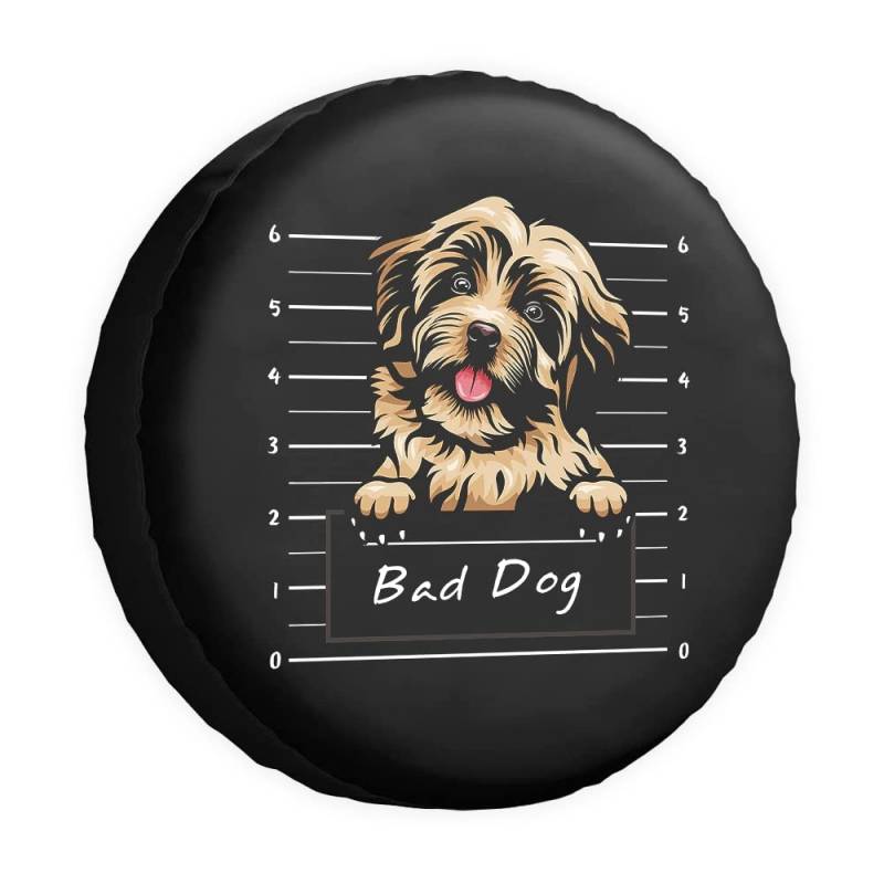 Bad Dog Reserveradabdeckung Havaneser Cartoon Haustier Tier Radschutz Abdeckungen Wasserdicht 35,6 cm Radabdeckungen Universal für Anhänger, Wohnmobil, SUV, LKW, Camper, Reiseanhänger von dfjdhegj