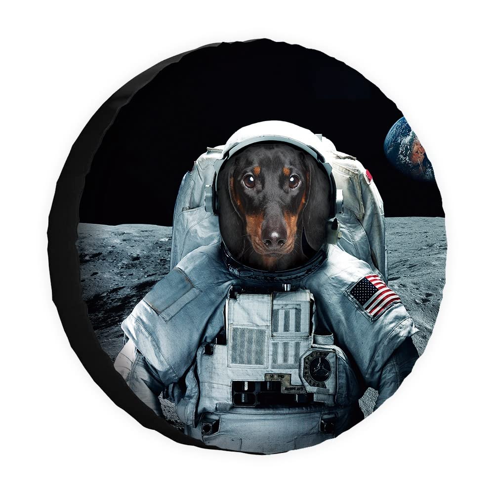 Dachshund Astronaut Ersatzreifenabdeckung, Radschoner, wasserdicht, 40,6 cm (16 Zoll), universell für Anhänger, Wohnmobil, SUV, LKW, Wohnmobil, Reiseanhänger von dfjdhegj