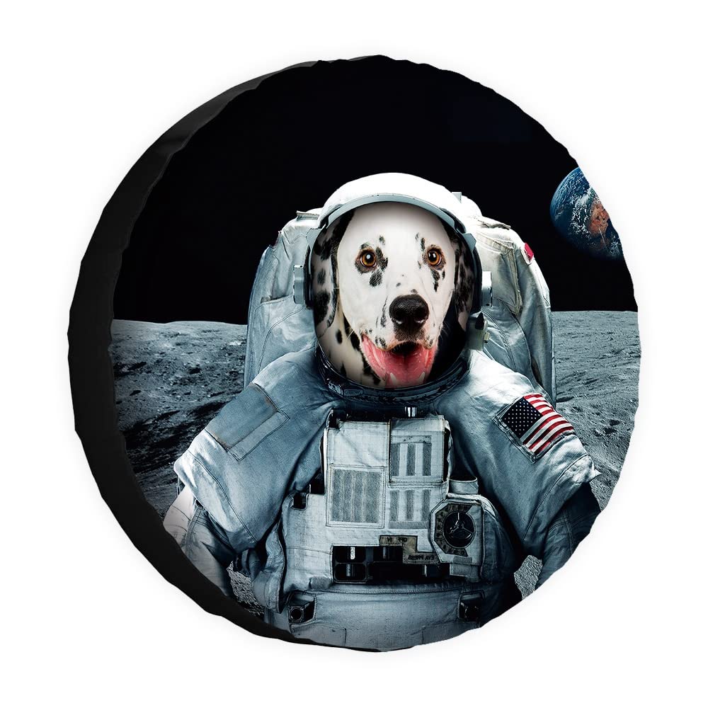 Dalmatiner Hund Astronaut Ersatzreifenabdeckung Radschutz Abdeckungen Wasserdicht 43,2 cm Radabdeckungen Universal für Anhänger, Wohnmobil, SUV, LKW, Camper, Reiseanhänger von dfjdhegj