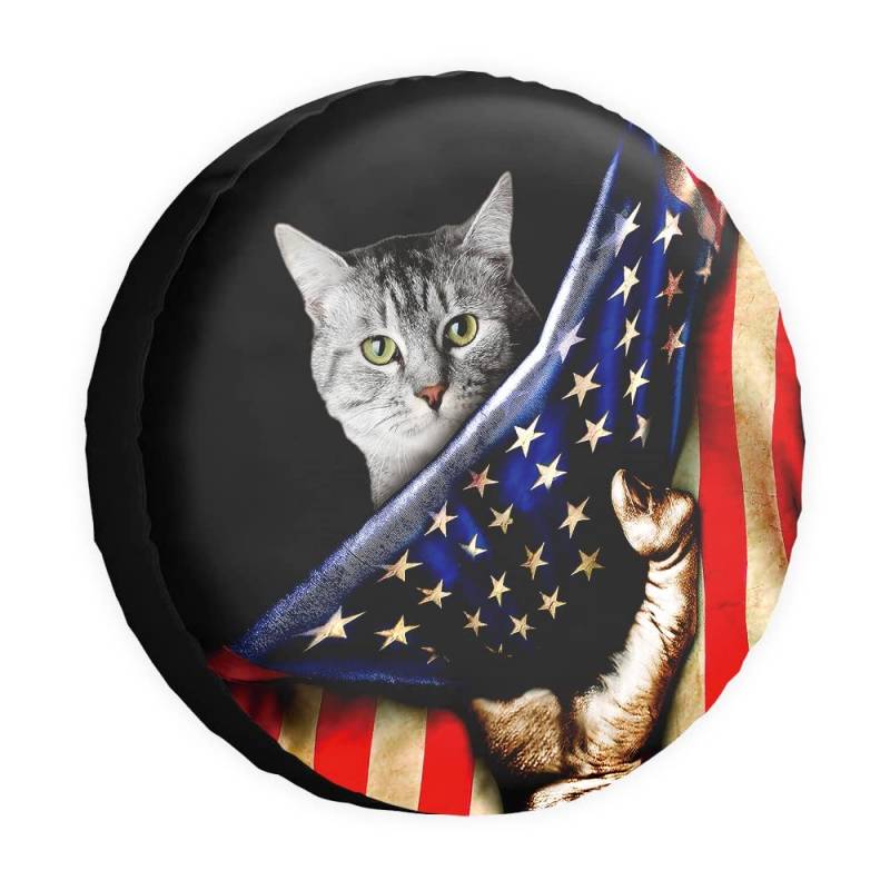 Ersatzreifenabdeckung Hund schöne Katze Amerikanische Flagge US Radschutz Abdeckungen Wasserdicht 38,1 cm Radabdeckungen Universal für Anhänger, Wohnmobil, SUV, LKW, Camper, Reiseanhänger von dfjdhegj