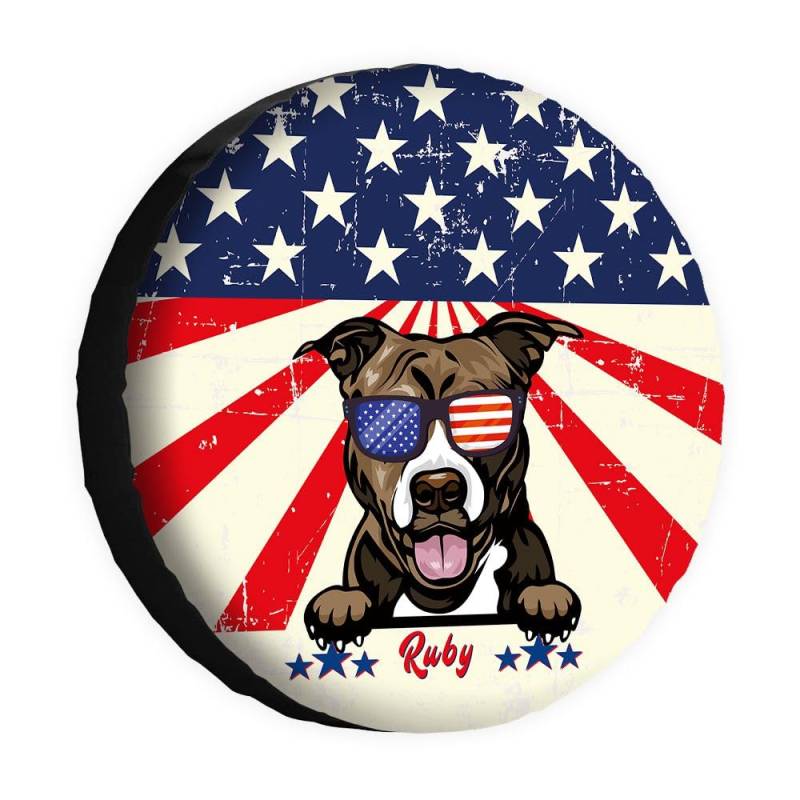 Funny Cute Bull Spare Tire Cover Retro American Flag Sunglasses Dog Wheel Protectors Covers 15 Inch Universal for Rv SUV Truck Camper Travel Trailer von dfjdhegj