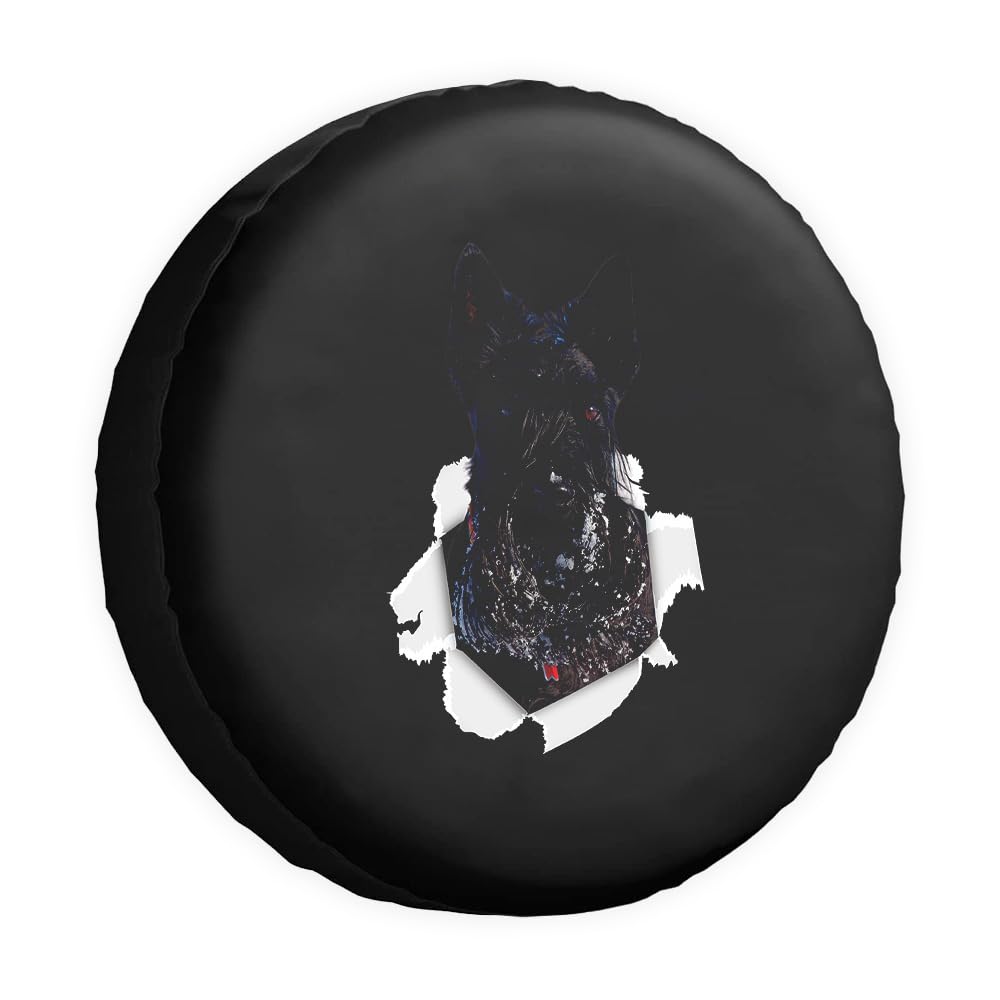 Funny Dog Spare Tire Cover Black Scottish Terrier Tear Paper Pet Lover Wheel Protectors Covers 17 Inch Universal for Trailer RV SUV Truck Camper Travel Trailers von dfjdhegj