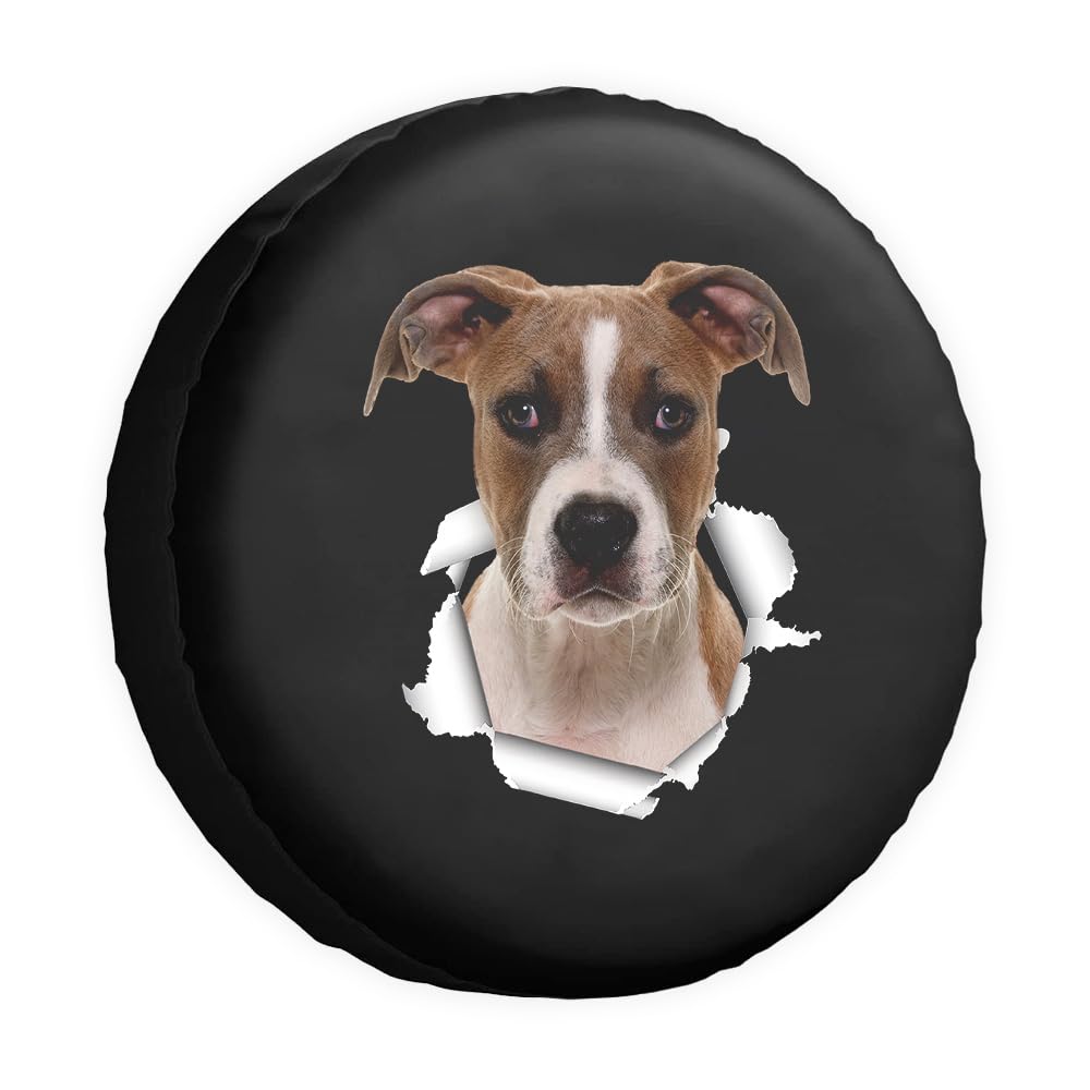 Funny Dog Spare Tire Cover Puppy American Staffordshire Terrier Tear Paper Pet Lover Wheel Protectors Covers 15 Inch Universal for Trailer RV SUV Truck Camper Travel Trailers von dfjdhegj