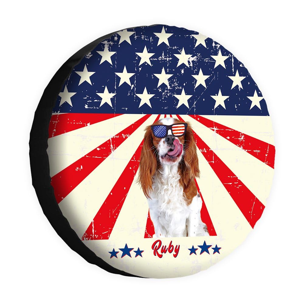 Funny Dog Spare Tire Cover Retro American Flag Sunglasses Cavalier King Charles Spaniel Puppy Wheel Protectors Covers 17 Inch Universal for Rv SUV Truck Camper Travel Trailer von dfjdhegj