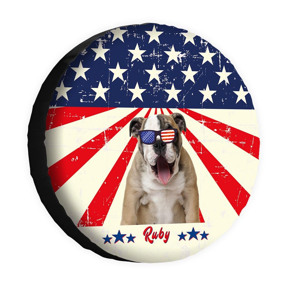 Funny Dog Spare Tire Cover Retro American Flag Sunglasses English Bulldog Puppy Wheel Protectors Covers 17 Inch Universal for Rv SUV Truck Camper Travel Trailer von dfjdhegj