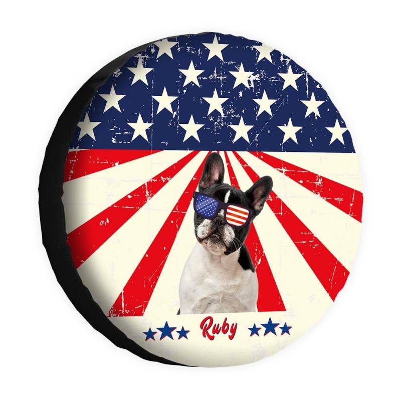 Funny Dog Spare Tire Cover Retro American Flag Sunglasses French Bulldog Puppy Wheel Protectors Covers 17 Inch Universal for Rv SUV Truck Camper Travel Trailer von dfjdhegj