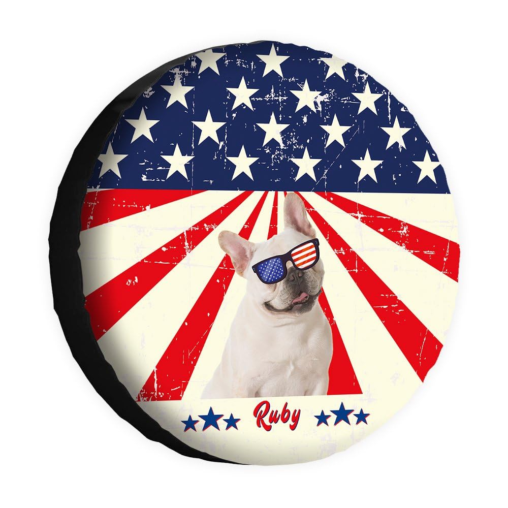 Funny Dog Spare Tire Cover Retro American Flag Sunglasses French Bulldog Puppy Wheel Protectors Covers 17 Inch Universal for Rv SUV Truck Camper Travel Trailer von dfjdhegj