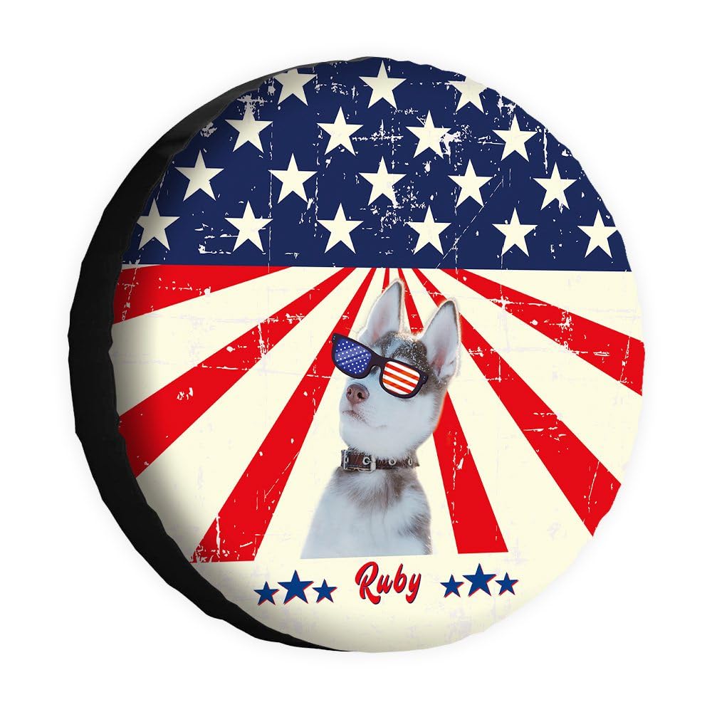 Funny Dog Spare Tire Cover Retro American Flag Sunglasses Husky Wheel Protectors Covers 14 Inch Universal for Rv SUV Truck Camper Travel Trailer von dfjdhegj