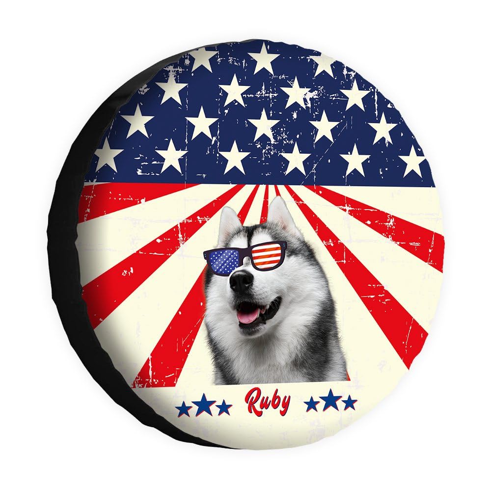 Funny Dog Spare Tire Cover Retro American Flag Sunglasses Husky Wheel Protectors Covers 14 Inch Universal for Rv SUV Truck Camper Travel Trailer von dfjdhegj