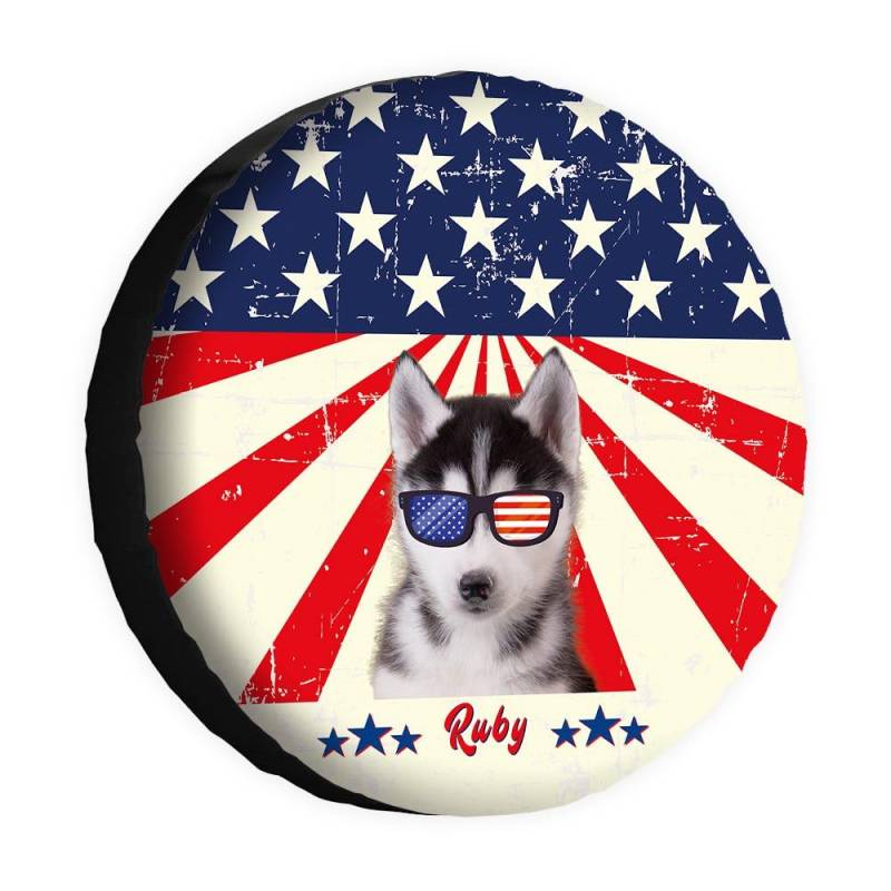 Funny Dog Spare Tire Cover Retro American Flag Sunglasses Lovely Husky Wheel Protectors Covers 16 Inch Universal for Rv SUV Truck Camper Travel Trailer von dfjdhegj