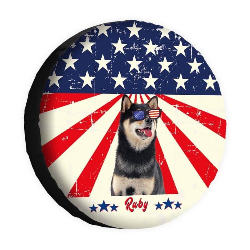 Funny Dog Spare Tire Cover Retro American Flag Sunglasses Lovely Shibinu Wheel Protectors Covers 14 Inch Universal for Rv SUV Truck Camper Travel Trailer von dfjdhegj