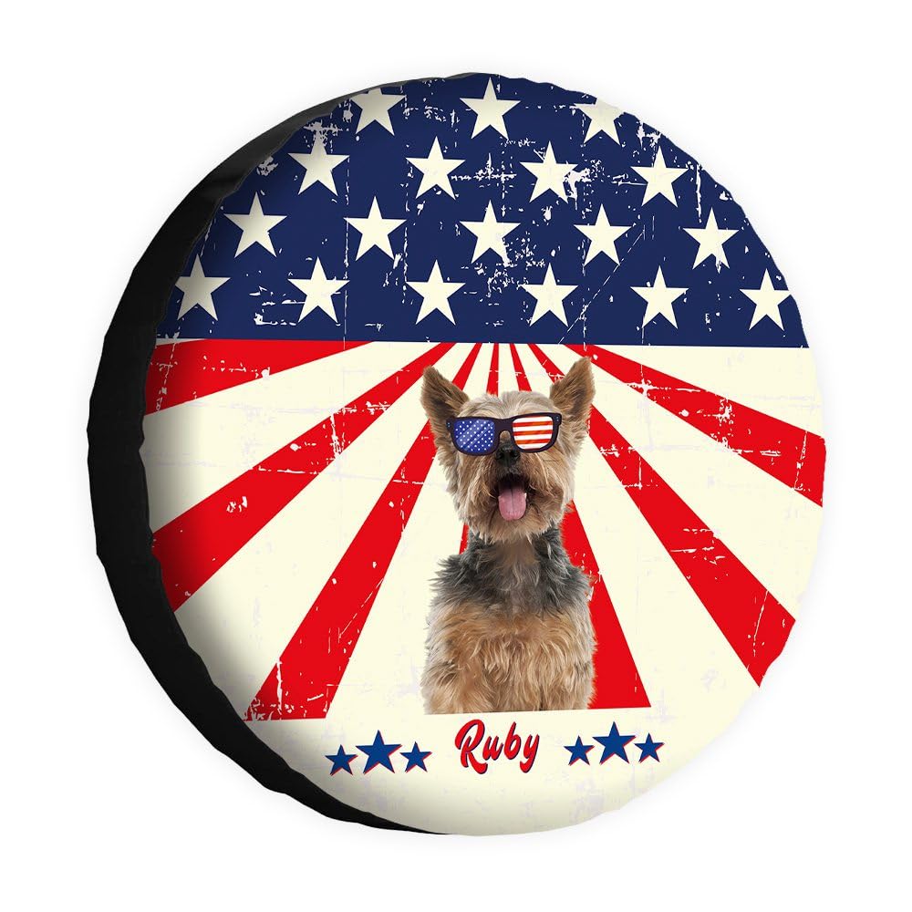 Funny Dog Spare Tire Cover Retro American Flag Sunglasses Loyal Yorkshire Terrier Yorkie Wheel Protectors Covers 16 Inch Universal for Rv SUV Truck Camper Travel Trailer von dfjdhegj