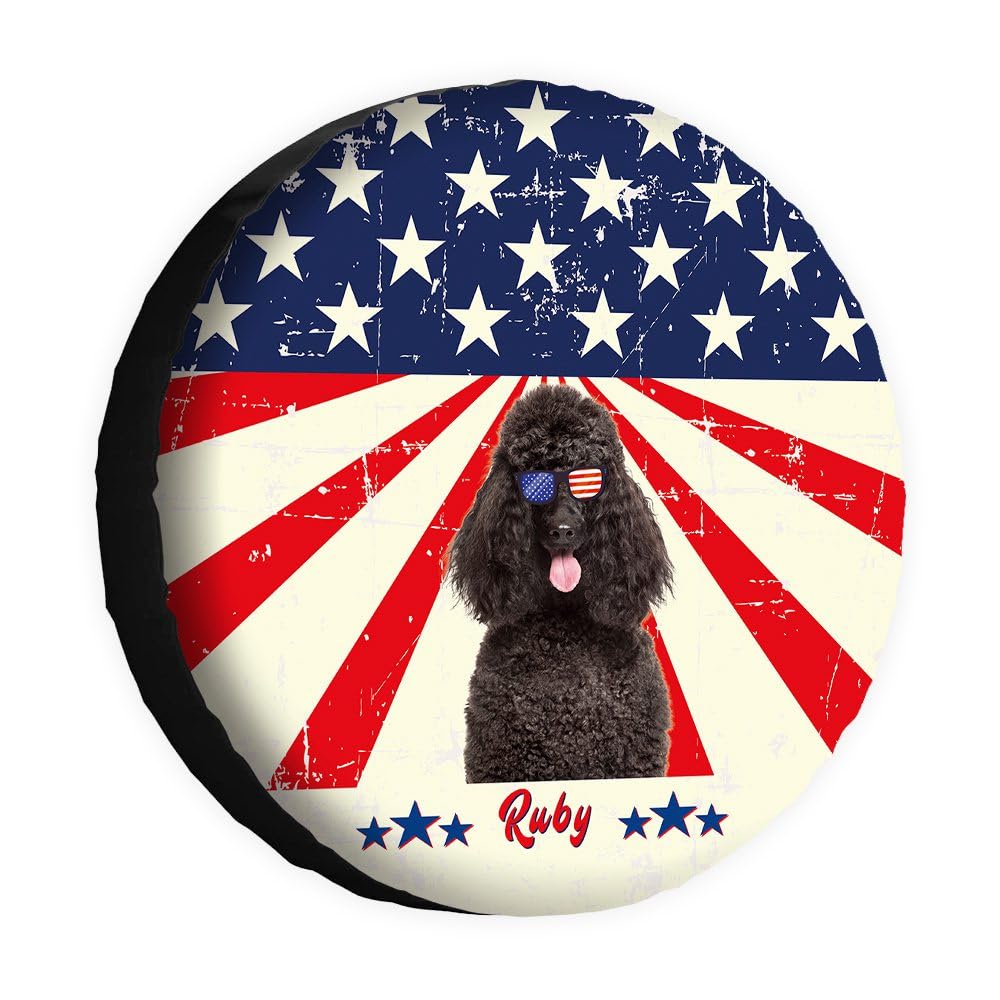 Funny Dog Spare Tire Cover Retro American Flag Sunglasses Pudle Wheel Protectors Covers 16 Inch Universal for Rv SUV Truck Camper Travel Trailer von dfjdhegj