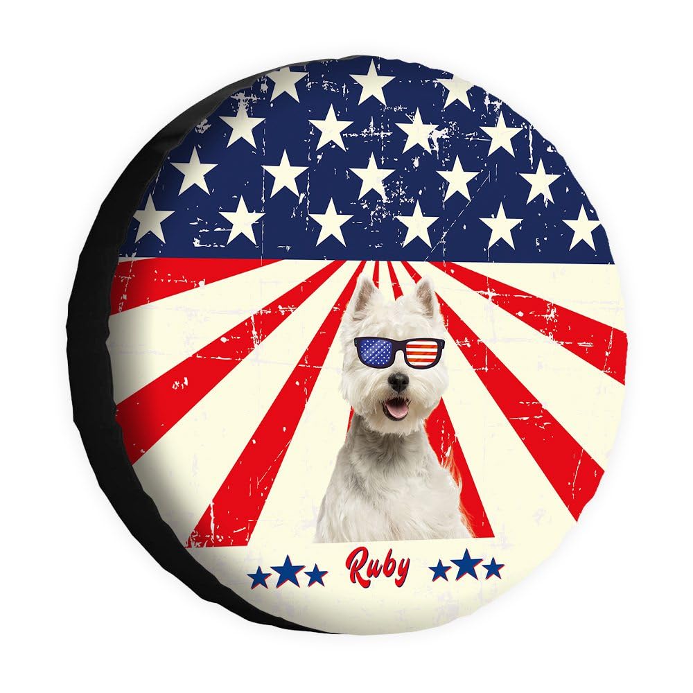 Funny Dog Spare Tire Cover Retro American Flag Sunglasses West Highland Terrier Westie Wheel Protectors Covers 16 Inch Universal for Rv SUV Truck Camper Travel Trailer von dfjdhegj