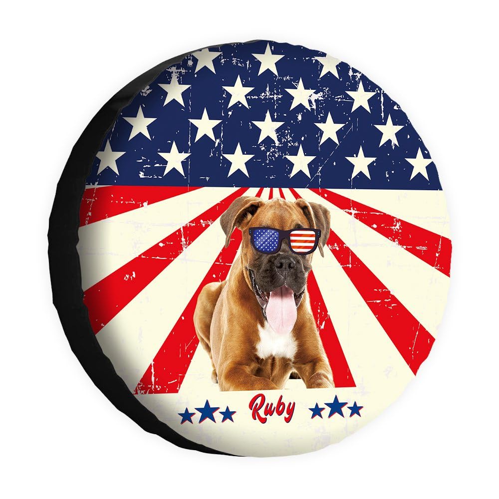 Funny Dog Spare Tire Cover Retro American Flag Sunglasses an Boxer Puppy Wheel Protectors Covers 15 Inch Universal for Rv SUV Truck Camper Travel Trailer von dfjdhegj