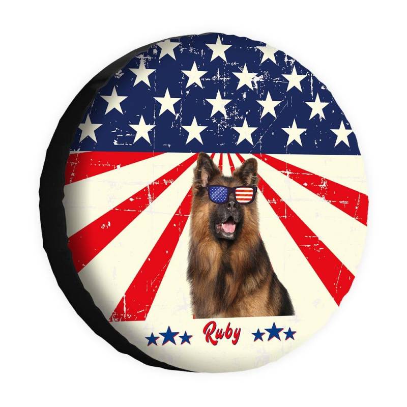 Funny Dog Spare Tire Cover Retro American Flag Sunglasses an Shepherd Wheel Protectors Covers 14 Inch Universal for Rv SUV Truck Camper Travel Trailer von dfjdhegj