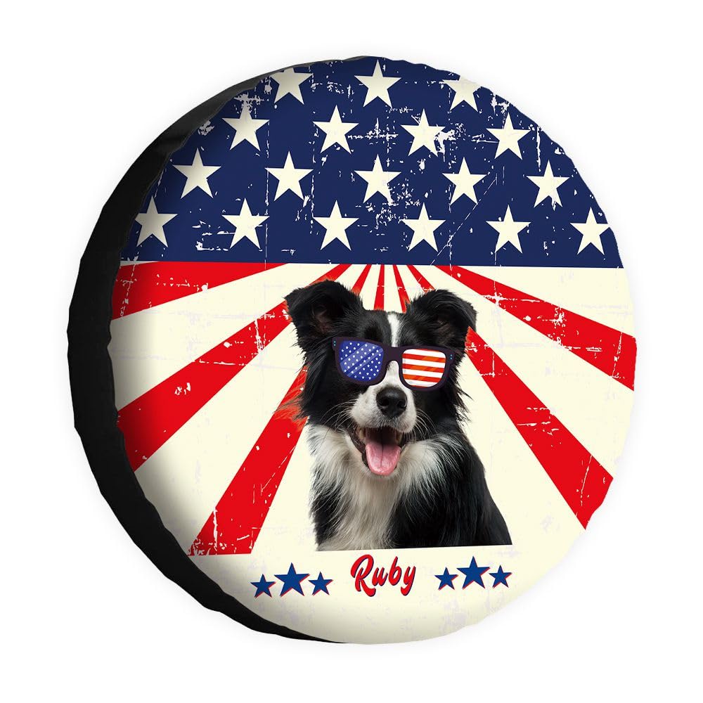 Funny Dog Spare Tire Cover Vintage American Flag Sunglasses Border Collie Wheel Protectors Covers 15 Inch Universal for Rv SUV Truck Camper Travel Trailer von dfjdhegj