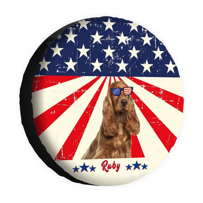 Funny Dog Spare Tire Cover Vintage American Flag Sunglasses Brown Cocker Wheel Protectors Covers 16 Inch Universal for Rv SUV Truck Camper Travel Trailer von dfjdhegj