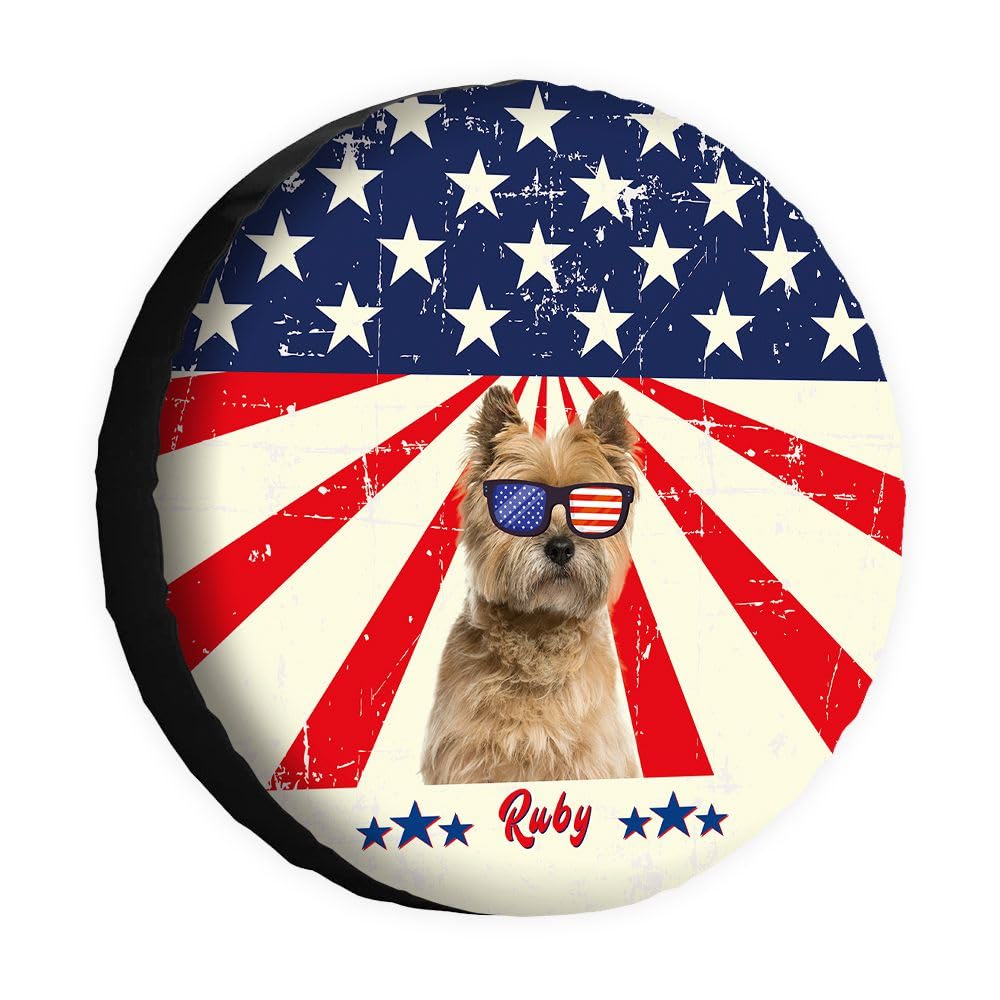 Funny Dog Spare Tire Cover Vintage American Flag Sunglasses Cairn Terrier Wheel Protectors Covers 17 Inch Universal for Rv SUV Truck Camper Travel Trailer von dfjdhegj