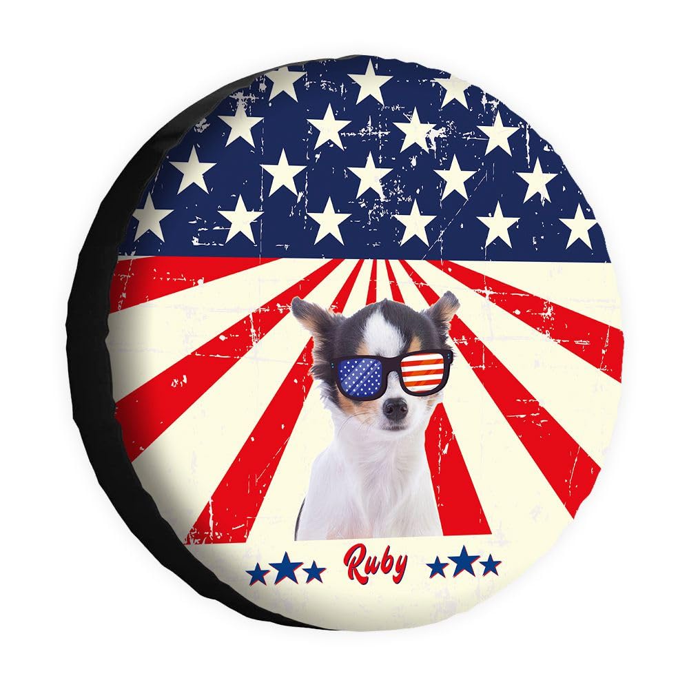 Funny Dog Spare Tire Cover Vintage American Flag Sunglasses Chihuahua Wheel Protectors Covers 16 Inch Universal for Rv SUV Truck Camper Travel Trailer von dfjdhegj