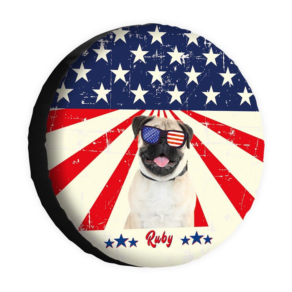 Funny Dog Spare Tire Cover Vintage American Flag Sunglasses Pug Wheel Protectors Covers 16 Inch Universal for Rv SUV Truck Camper Travel Trailer von dfjdhegj