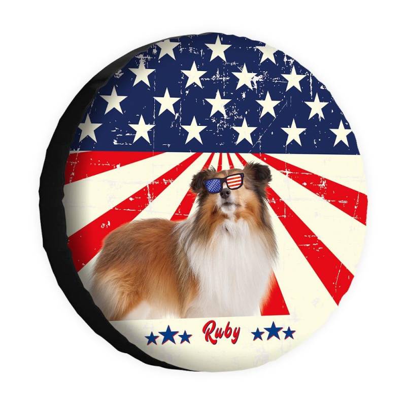 Funny Dog Spare Tire Cover Vintage American Flag Sunglasses Sheltie Wheel Protectors Covers 16 Inch Universal for Rv SUV Truck Camper Travel Trailer von dfjdhegj