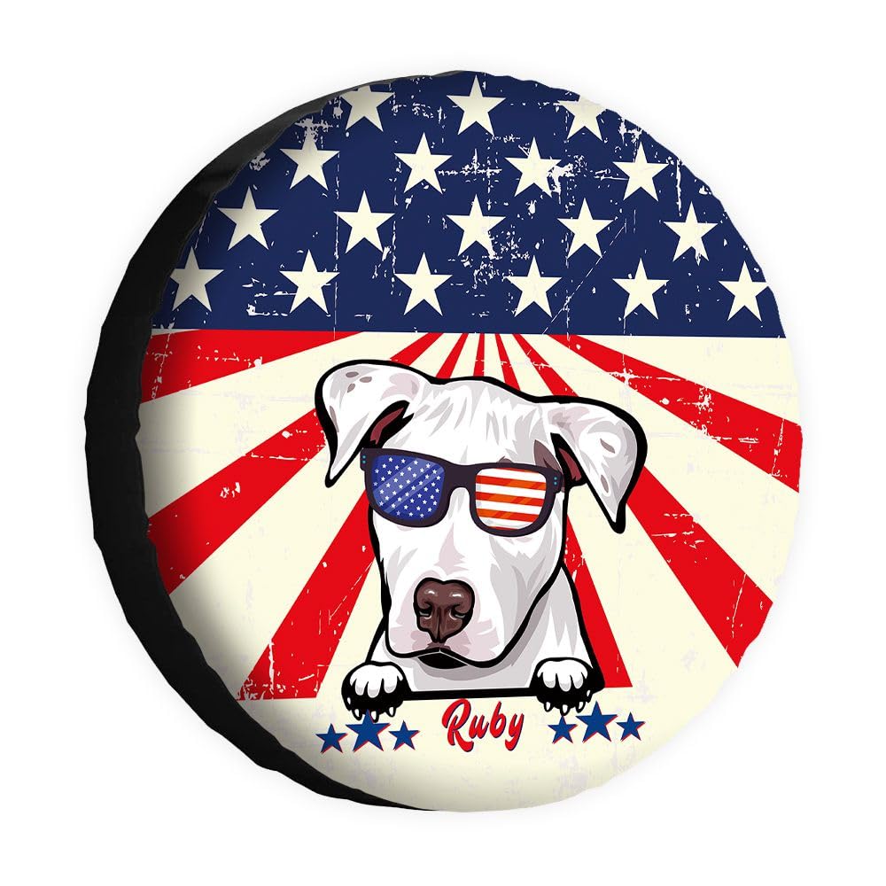 Funny Naughty Bull-Ersatzreifenabdeckung, Retro-amerikanische Flagge, Sonnenbrille, Hunde-Radschutz, 35,6 cm, universell für Wohnmobil, SUV, LKW, Wohnmobil, Reiseanhänger von dfjdhegj