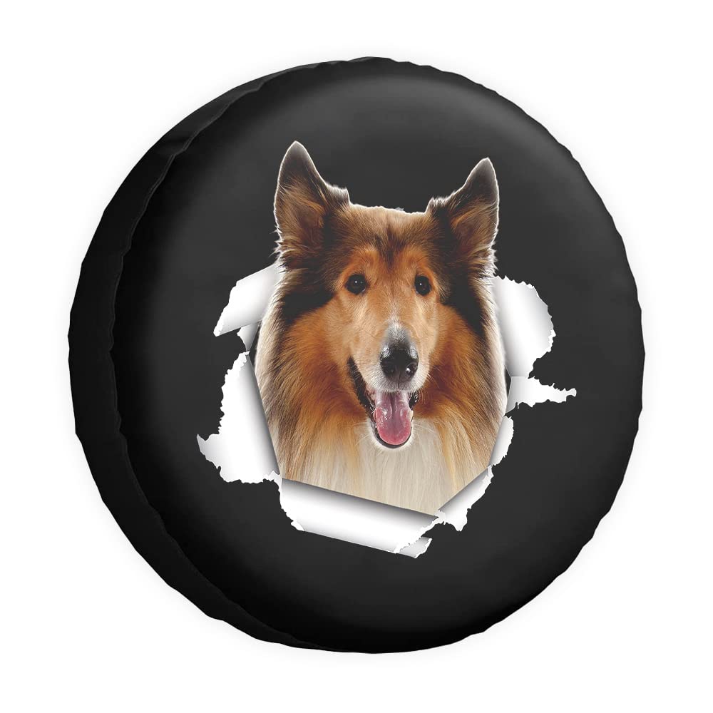 Funny Pet Spare Tire Cover Rough Collie Dog Tear Paper Wheel Protectors CoversProof 16 Inch Wheel Covers Universal for Trailer RV SUV Truck Camper Travel Trailers von dfjdhegj