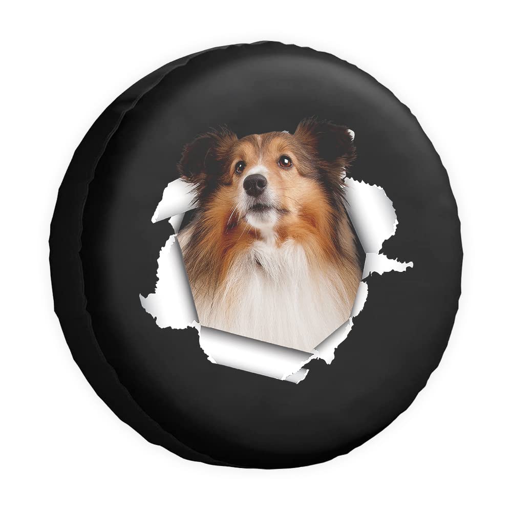 Funny Pet Spare Tire Cover Sheltie Dog Tear Paper Wheel Protectors CoversProof 14 Inch Wheel Covers Universal for Trailer RV SUV Truck Camper Travel Trailers von dfjdhegj