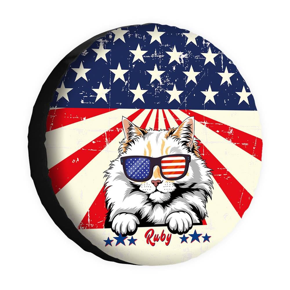 Funny RaggaMuffin Ersatzreifenabdeckung, Retro, amerikanische Flagge, Sonnenbrille, Katze, Radschoner, Abdeckungen, 38,1 cm, universell für Wohnmobil, SUV, LKW, Wohnmobil, Reiseanhänger von dfjdhegj