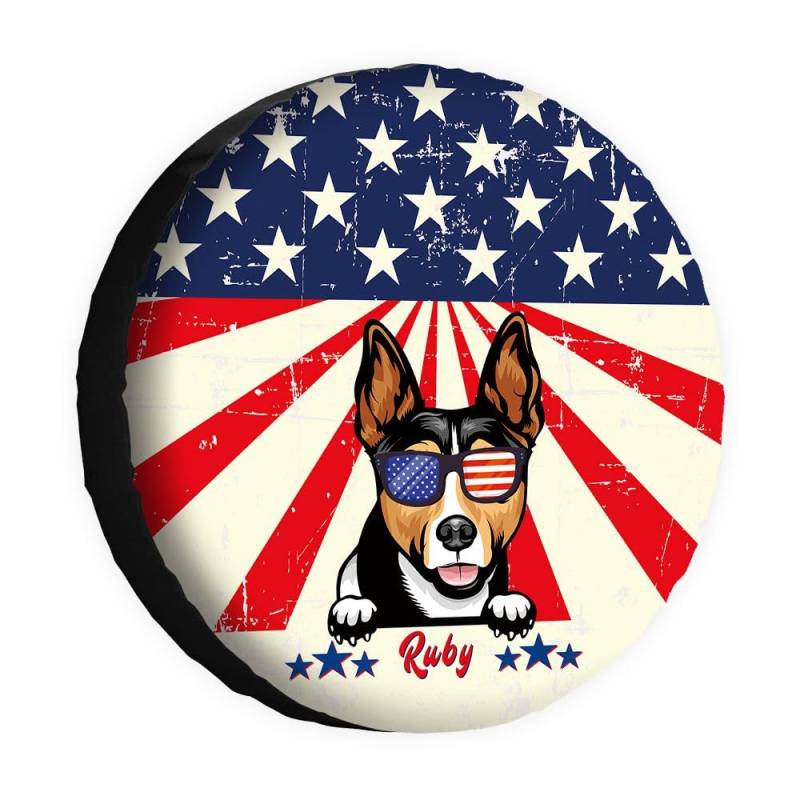 Funny Rat Terrier Ersatzreifenabdeckung, Retro-amerikanische Flagge, Sonnenbrille, Hunde-Radschutz, 43,2 cm, universell für Wohnmobil, SUV, LKW, Wohnmobil, Reiseanhänger von dfjdhegj