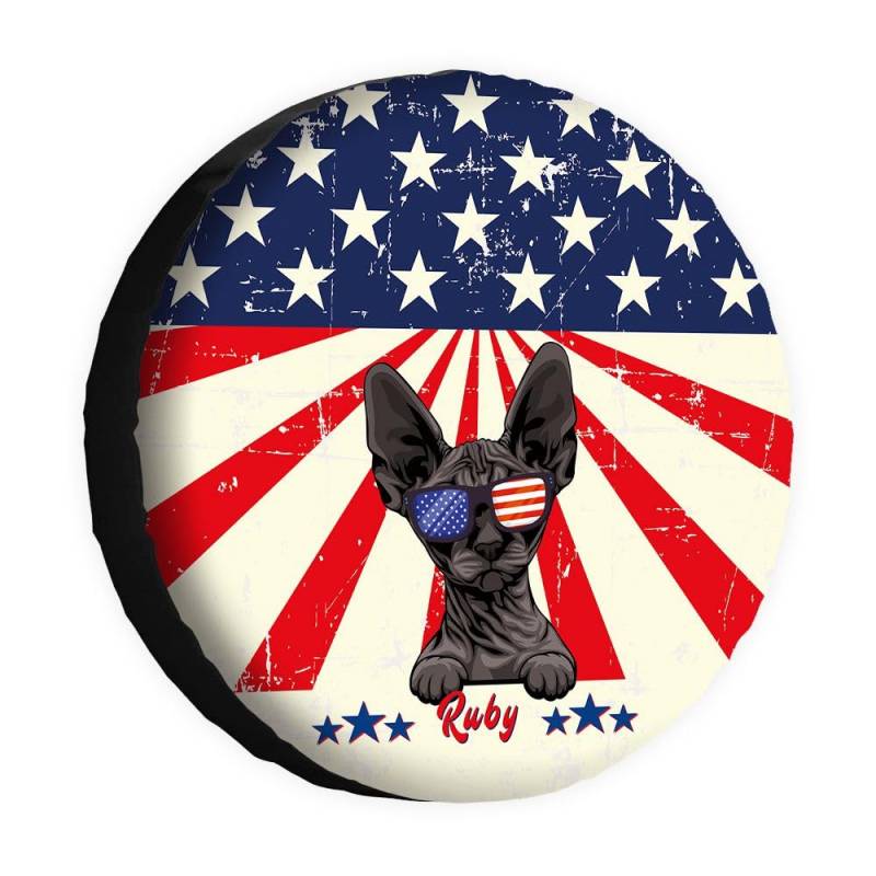 Funny Sphynx schwarze Ersatzreifenabdeckung, Retro, amerikanische Flagge, Sonnenbrille, Katze, Radschutz, Abdeckung, 40,6 cm, universell für Wohnmobil, SUV, LKW, Wohnmobil, Reiseanhänger von dfjdhegj