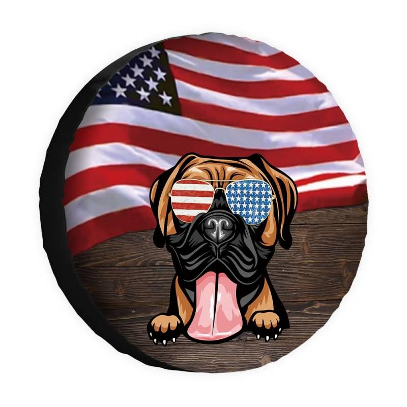 Hunde-Ersatzreifenabdeckung, Boxer-Sonnenbrille, amerikanische Flagge, USA, Radschutz, 35,6 cm, universell für Anhänger, Wohnmobil, SUV, LKW, Wohnmobil, Reiseanhänger von dfjdhegj