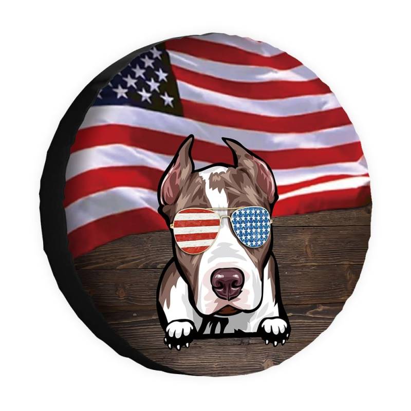 Hunde-Ersatzreifenabdeckung, Clever Bull, Sonnenbrille, amerikanische Flagge, USA-Flagge, Radschutz, 40,6 cm, universell für Anhänger, Wohnmobil, SUV, LKW, Wohnmobil, Reiseanhänger von dfjdhegj