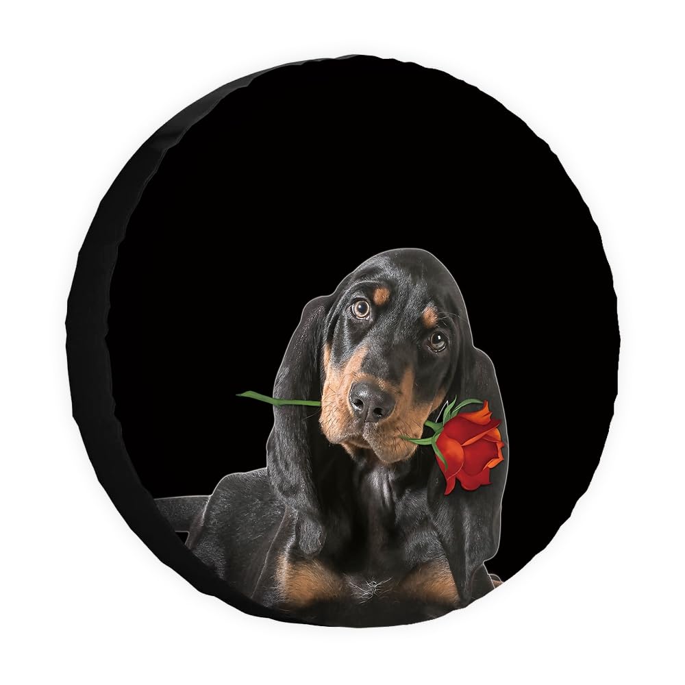 Hunde-Ersatzreifenabdeckung, Coonhound-Rosenblüte, Radschutzabdeckungen, 38,1 cm (15 Zoll) Radabdeckungen für Anhänger, Wohnmobil, SUV, LKW, Wohnmobil, Reiseanhänger von dfjdhegj