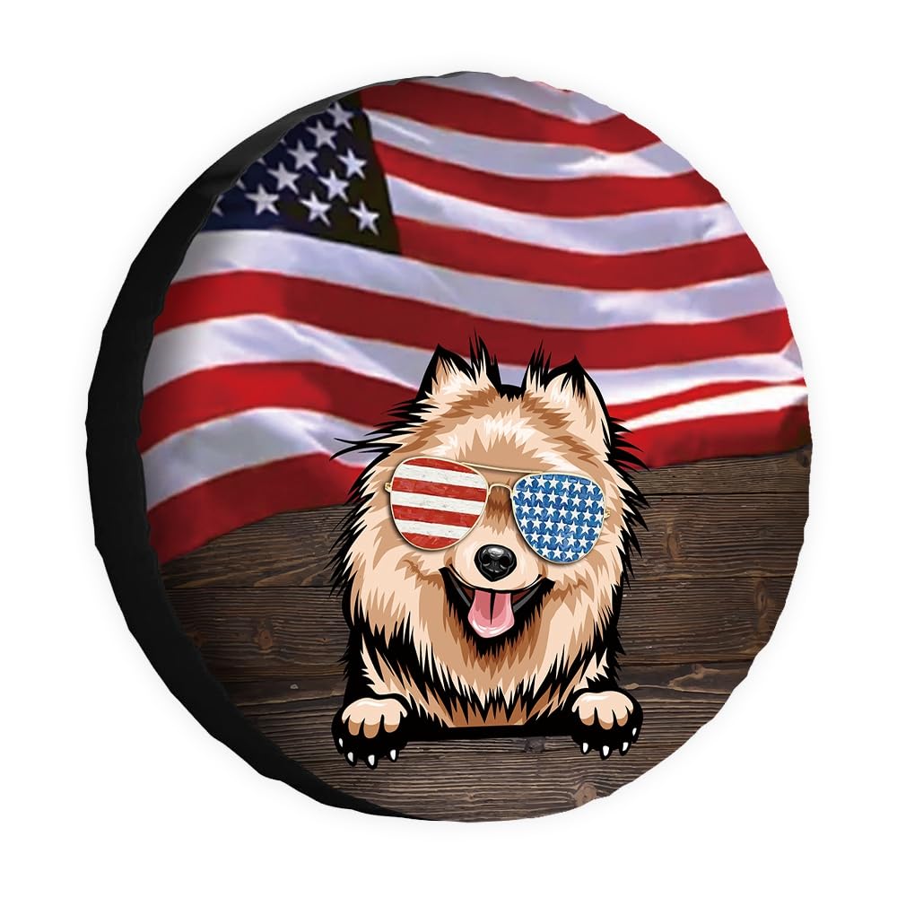 Hunde-Ersatzreifenabdeckung, Pomeranian Sunglasses American Flag USA Wheel Protectors CoversProof 14 Inch Universal for Trailer RV SUV Truck Camper Travel Trailers von dfjdhegj