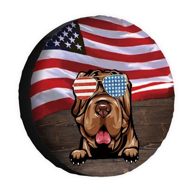 Hunde-Ersatzreifenabdeckung, Shar Pei Sonnenbrille, amerikanische Flagge, USA, Radschutz, 43,2 cm, universell für Anhänger, Wohnmobil, SUV, LKW, Wohnmobil, Reiseanhänger von dfjdhegj