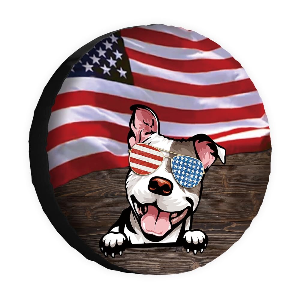 Hunde-Ersatzreifenabdeckung, intelligente Bull-Sonnenbrille, amerikanische Flagge, USA, Radschutz, 38,1 cm, universell für Anhänger, Wohnmobil, SUV, LKW, Wohnmobil, Reiseanhänger von dfjdhegj